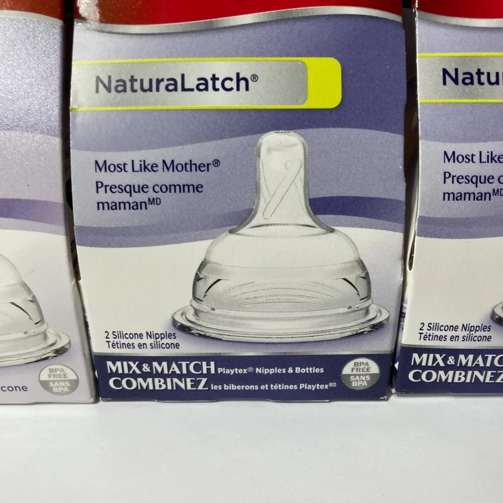 Playtex NaturaLatch Slow Flow Silicone Nipples Baby Bottle 0-3M+ (4) 2 Packs